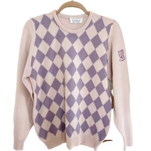 Lyle & Scott Vintage 90s Pink Lavender Argyle Wool Sweater Small
